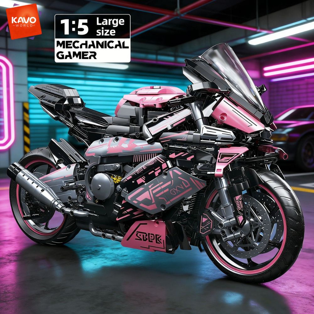 Model Kit In Era - KAVOWORLD 2096PCS Roze Motorfiets Bouwstenen Set